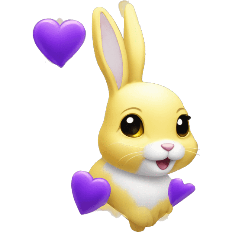 Yellow sparkles and lovely rabbit and Purple Hearts emoji