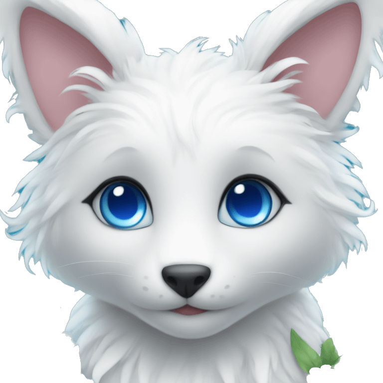 Cute gorgeous ethereal white fantasy animal with blue eyes sona with flowers and butterflies emoji