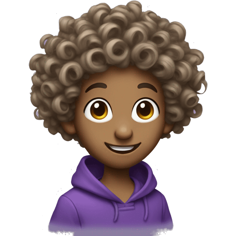 A mouse face with curly hair in a purple hopdie emoji