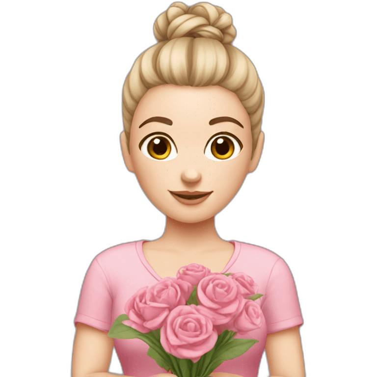 white skin girl with bun holding some bouquet- pink cloth emoji