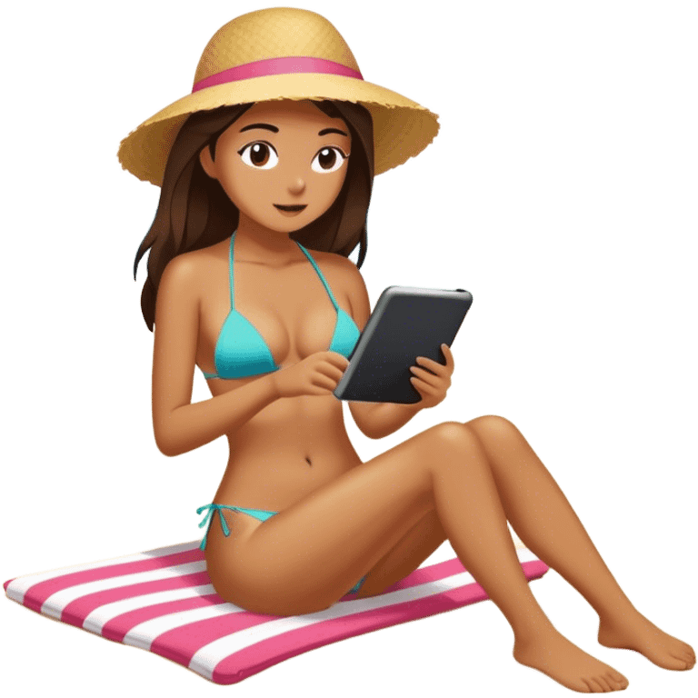 Girl tanning on beach with kindle emoji