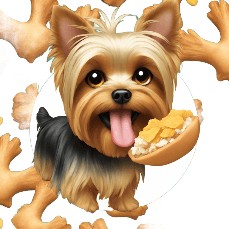 Yorkie eating chicken emoji