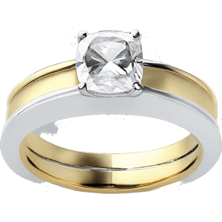 One Cushion cut diamond ring with two tone white and yellow gold band  emoji