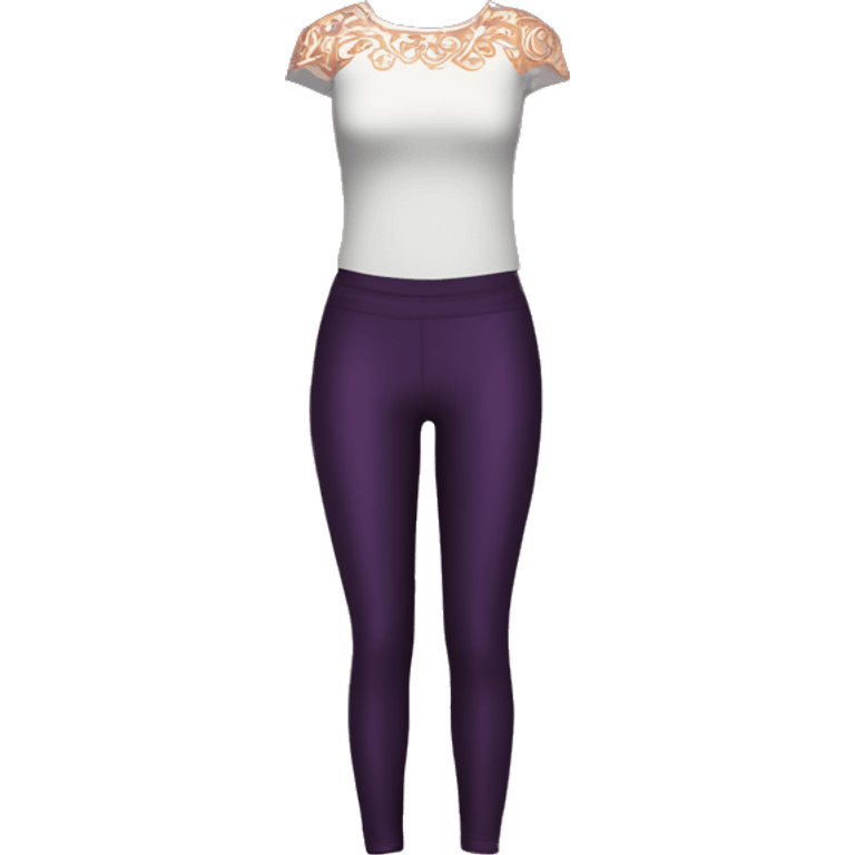 Realistic pair of dark purple legging pants with rose gold damask pattern on them. emoji