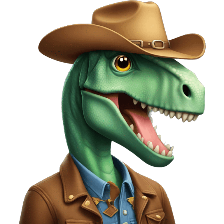 Dinosaur with a cowboy hat on his head emoji