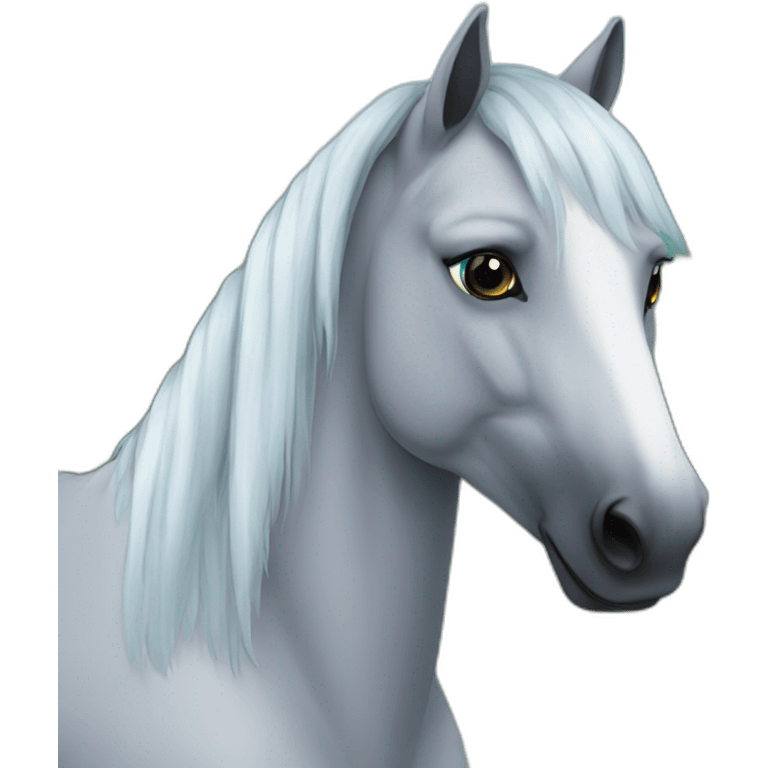 Grey horse with black-faded to blue mane emoji