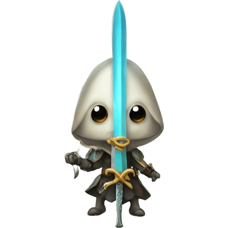 a small cute squid with a sword emoji