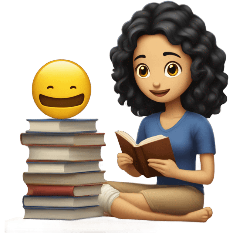 Una chica morena leyendo un libro cute emoji