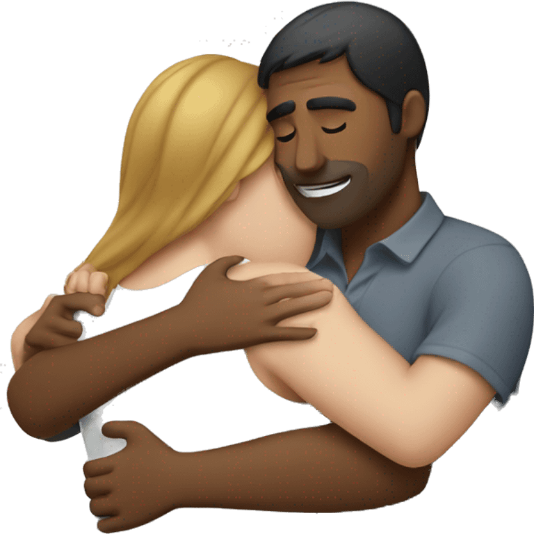 Couple hug, white woman and Indian man emoji