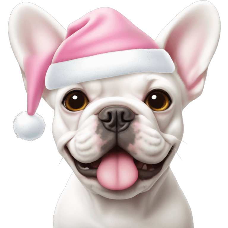 White French bulldog with a baby pink Santa hat emoji