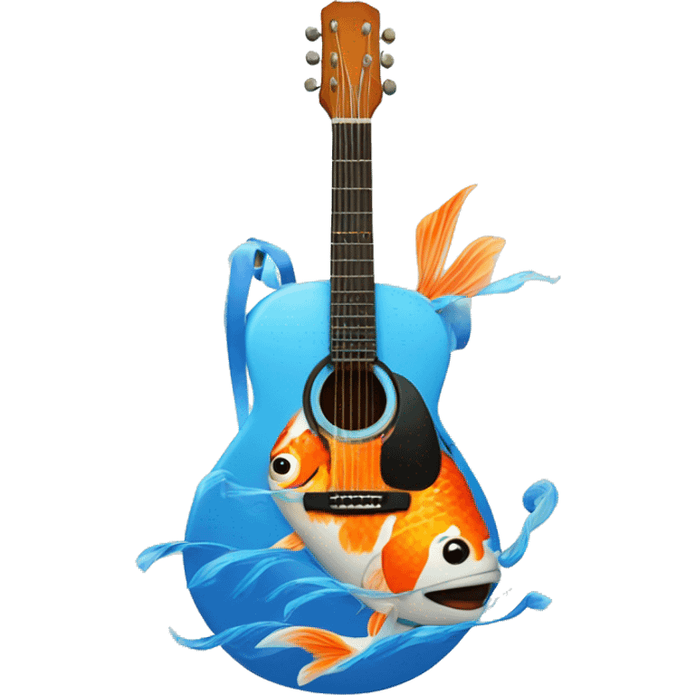 blue guitar with painted koi fish on the guitar swimming around the hole emoji