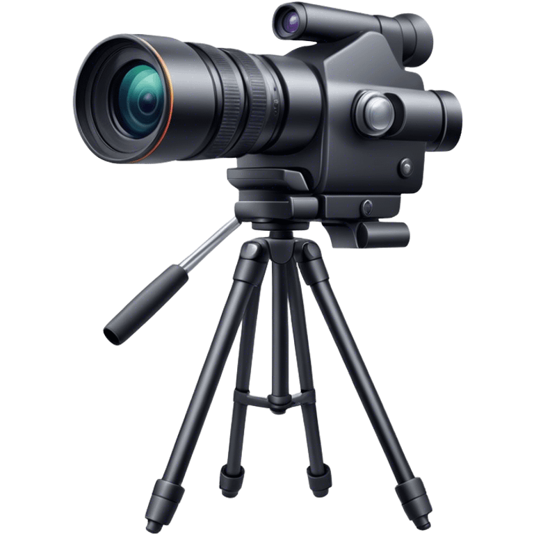 Create an emoji for video recording. Show a  single lens video camera on tripod, symbolizing the act of filming. Use modern, professional colors. Do not include any emojis or smiley faces. Make the background transparent. emoji