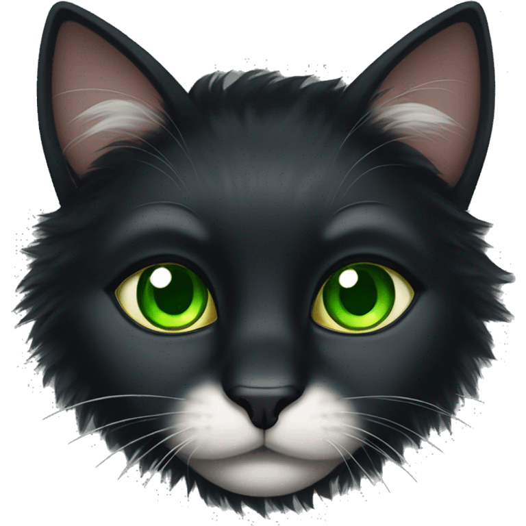 fluffy black cat with green eyes  emoji