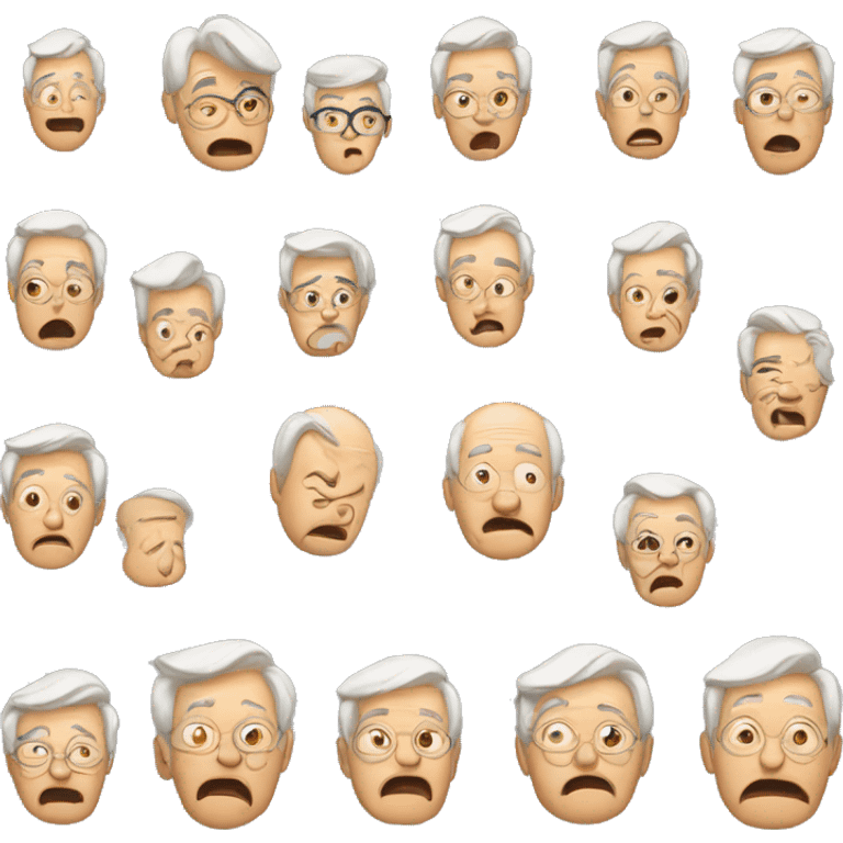 i want multiple elderly emojis with facial expression, only change one feature at a time to create different facial expression list should include happy sad surprised thinking neutral emoji