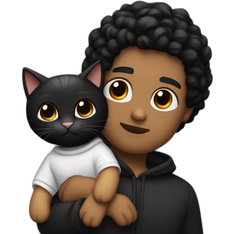 white man black hair, beany in tracksuit holdin black cat like a baby in arms emoji