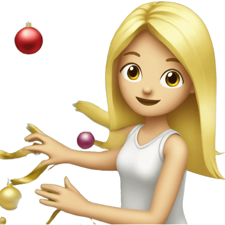 Blond Girl decorating Christmas tree emoji