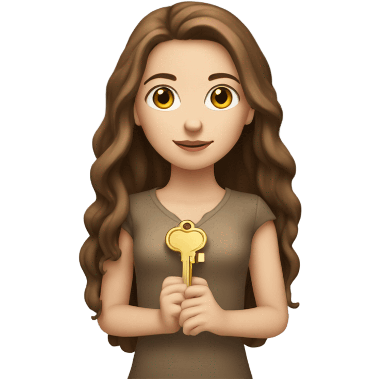 White Girl with brown long hair with gold key in hand emoji