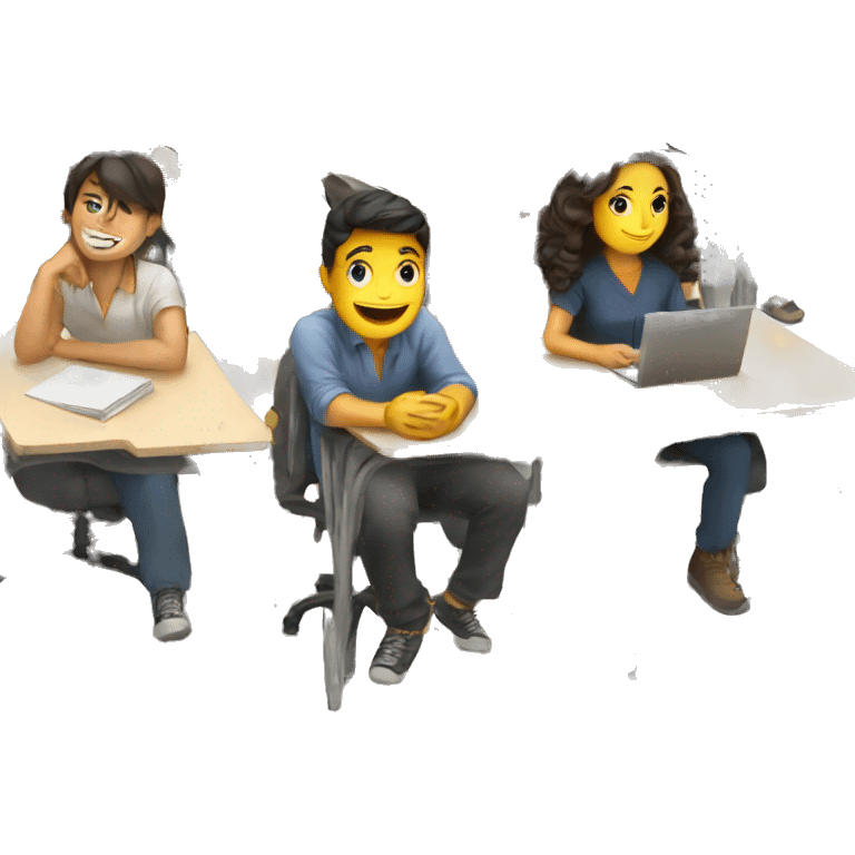 students sitting on desks and chatting emoji