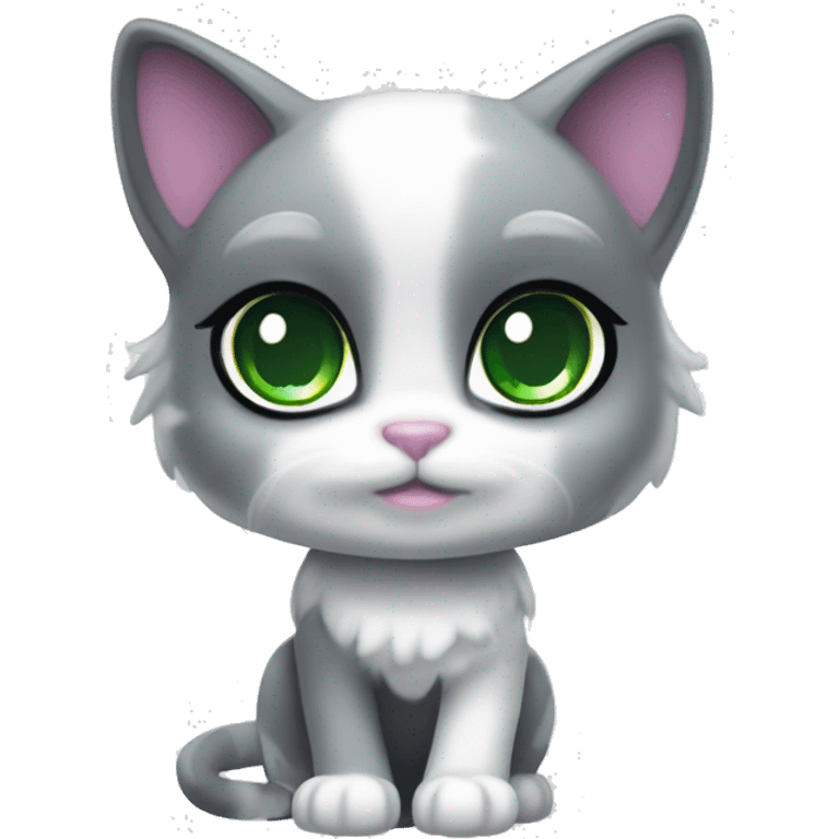 ethereal cute white and dark grey with green eyes cat littlest pet shop lisa frank style emoji