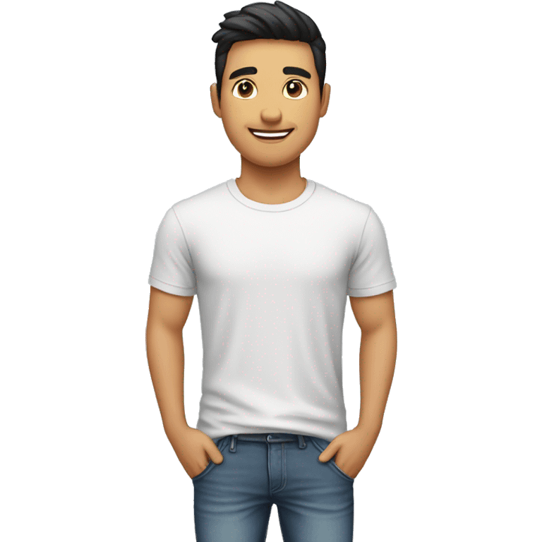 Hombre moreno joven con ropa playera emoji