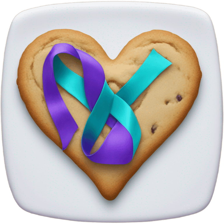 Purple and teal Suicide awareness ribbon on heart cookie emoji