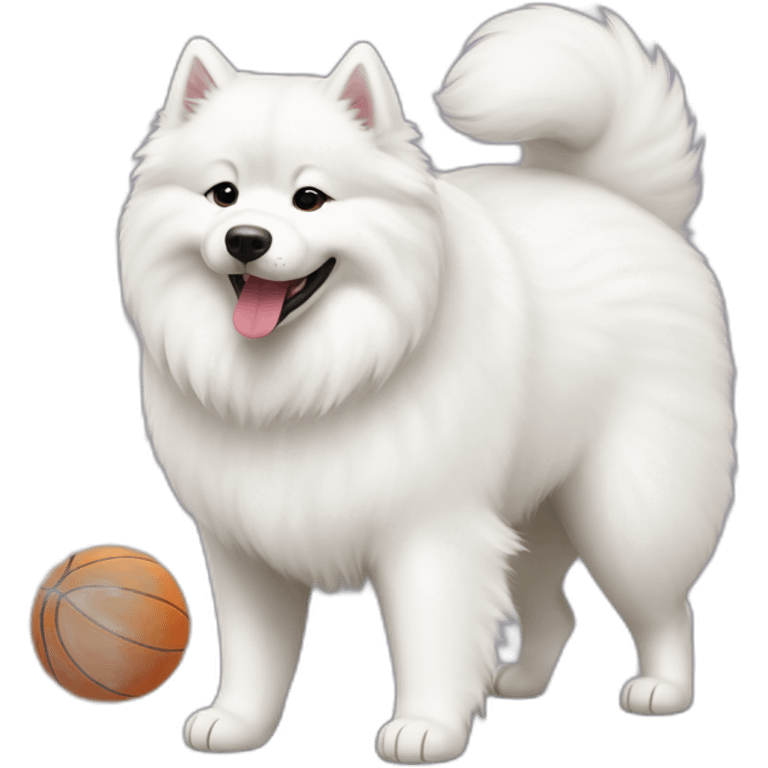 full body of samoyed play with ball emoji