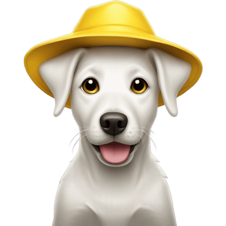 White dog with yellow rain hat emoji