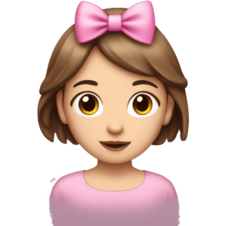 A cute young woman with straight brown hair and many small pink bows and sparkles around her emoji