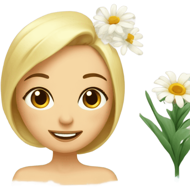 Girl blondes relaxing in spa salon girl with towel on head takes bath with flowers emoji