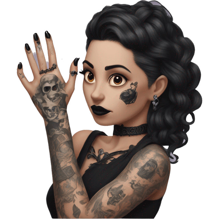 Feminine arm, black fingernails and gothic tattoos  emoji