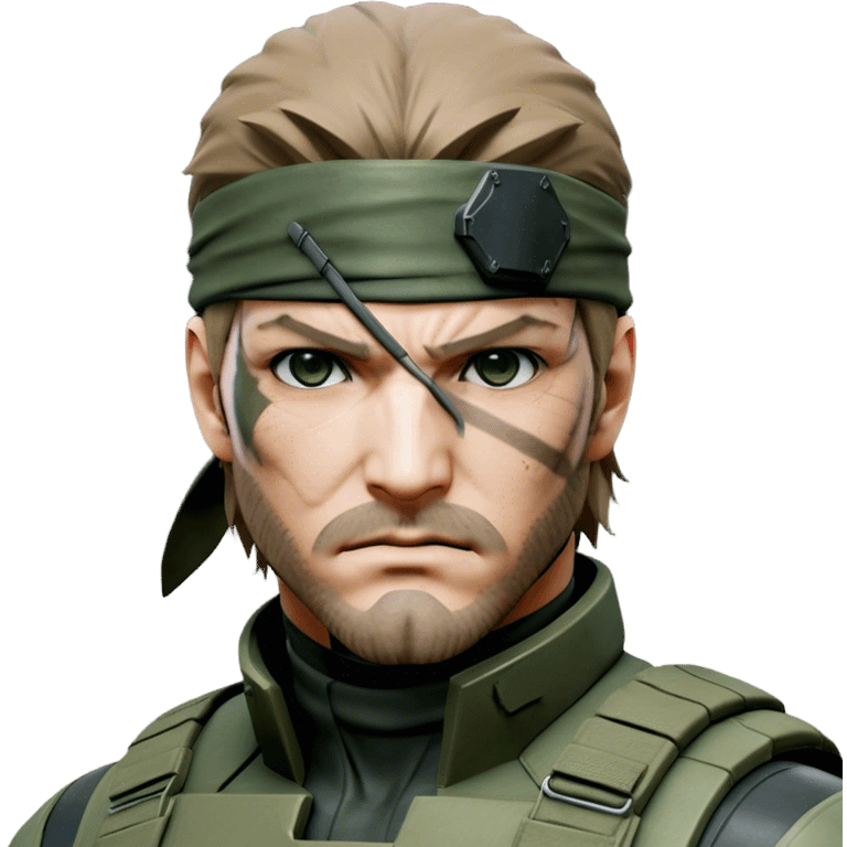 Cinematic Realistic Metal Gear Solid Snake Soldier Portrait, depicted with steely determination and tactical precision. Clad in intricately detailed combat attire in consistent muted greens, browns, and blacks, his rugged, weathered features and piercing eyes exude relentless resolve. Rendered with lifelike texture and dramatic, natural lighting, high shine, noble and stealthy, capturing the essence of a legendary soldier operating in the shadows. emoji