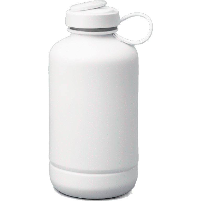 white water bottle with a rounded white lid, attached to a flexible white handle strap that connects to both sides of the lid base, allowing it to arch over the top for easy carrying emoji