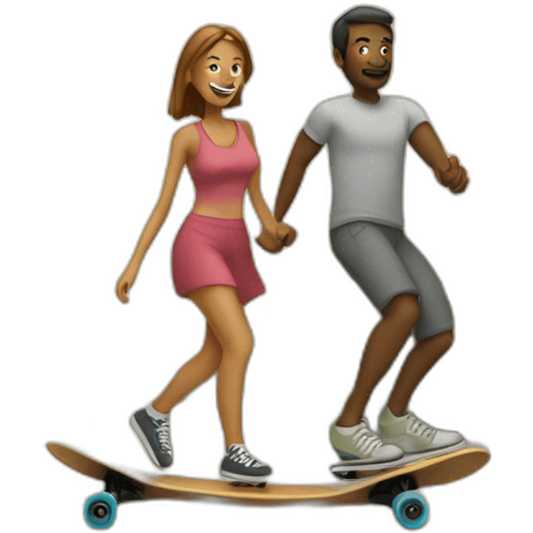 Husband and wife longboarding emoji