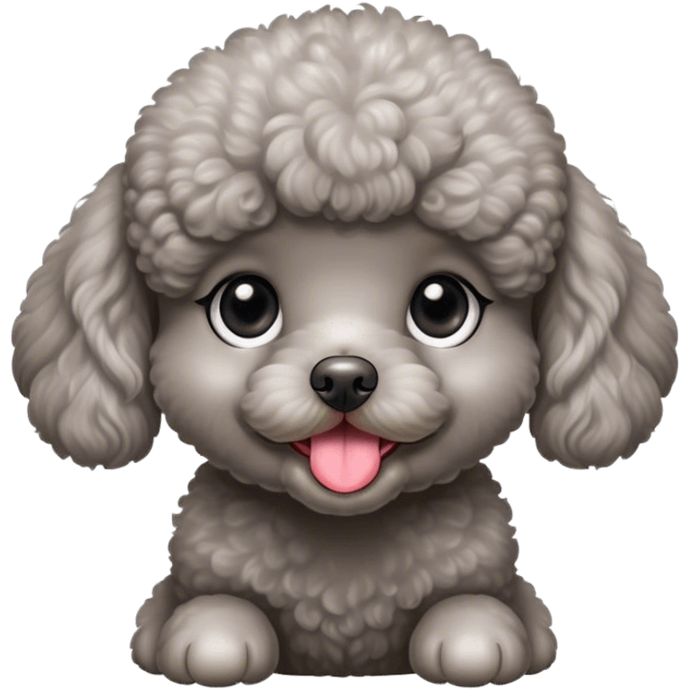 Grey toy poodle female puppy, very big and rounded eyes, very cute, sticks her tough out, very lovely  emoji