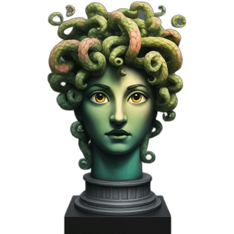 Colorful medusa on black plinth column in Greek style emoji