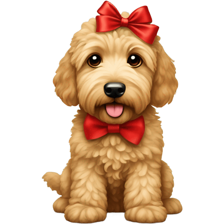 Goldendoodle with red Christmas bow emoji