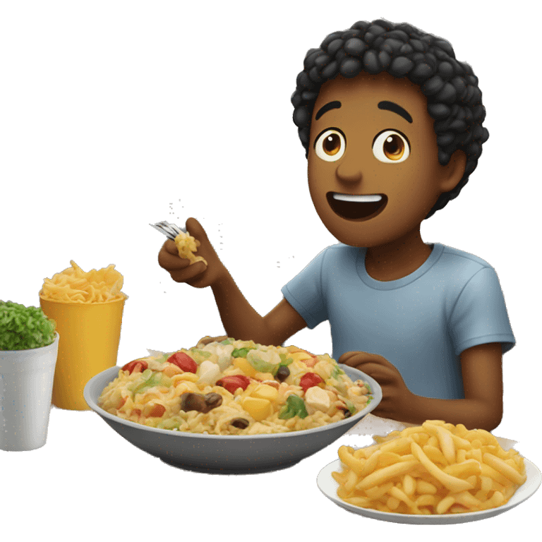 boy enjoying food indoors emoji