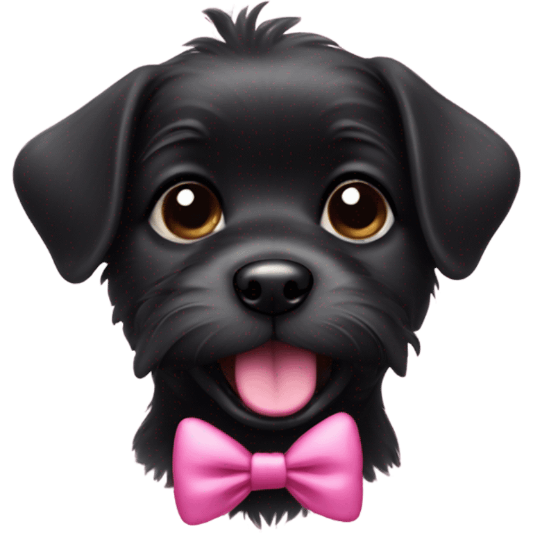 Little black dog with pink bow and with tongue out  emoji