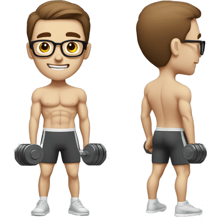 white nerd guy with brown hair doing weight training emoji