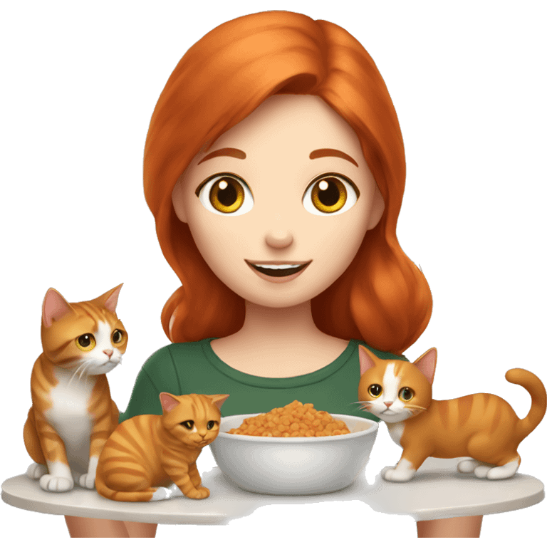 redhead girl feeding cats emoji