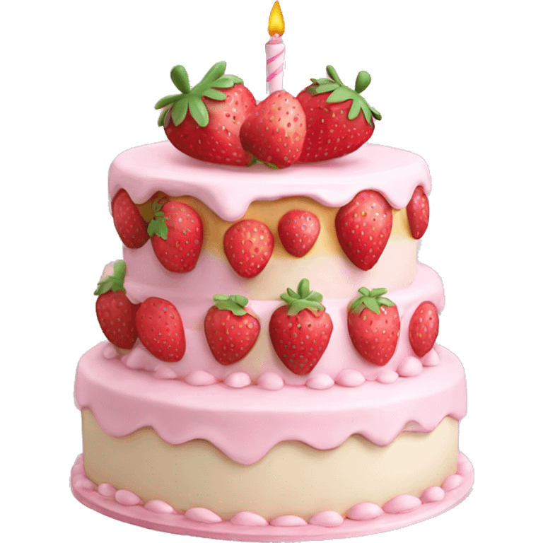 Pink strawberries and cream birthday cake  emoji