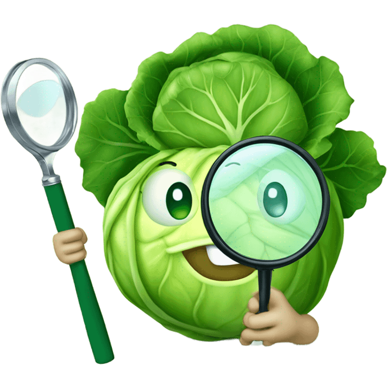 smiling cabbage hold magnifying glass emoji