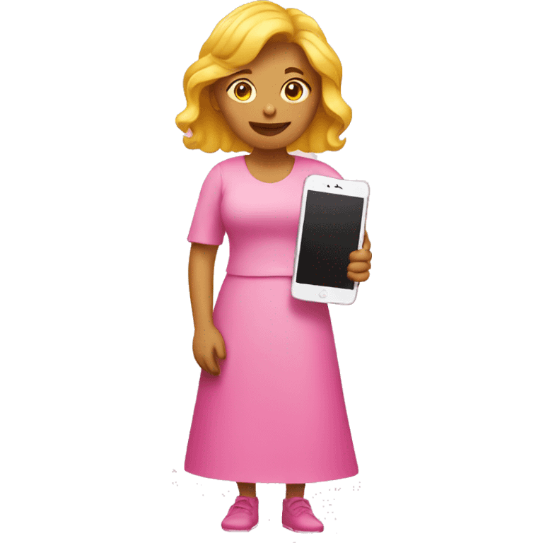 yellow woman wearing pink holding iphone emoji