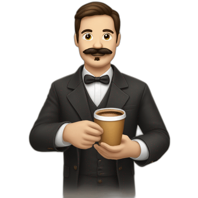 Señor con bigote y café en la mano emoji