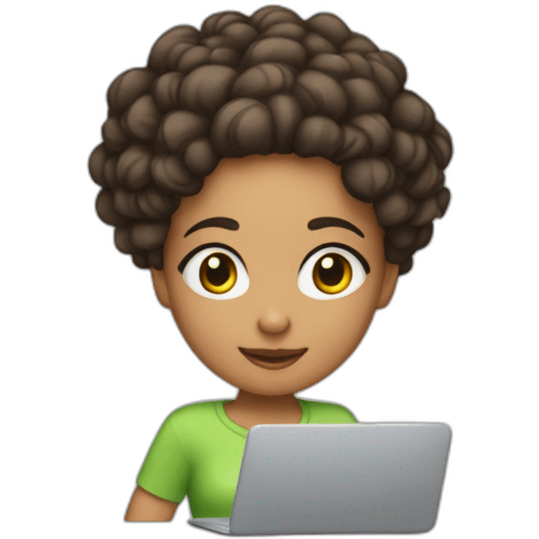 A mulatto gir at the computer hits herself on the forehead with her palm emoji