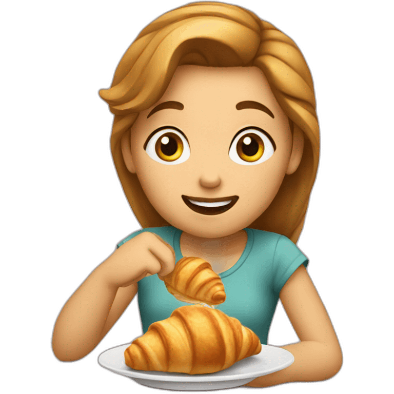 Girl eating croissant emoji