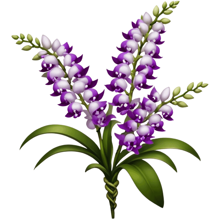 big bouquet white purple Rhynchostylis Orchid, stem, leaf, luxuriant emoji