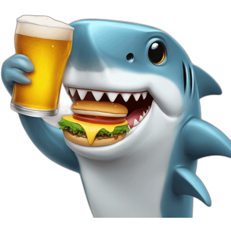 shark drink beer and eats burger emoji