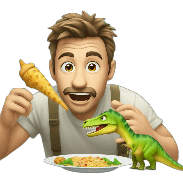 crazy man eating perogis on a dinosaur emoji