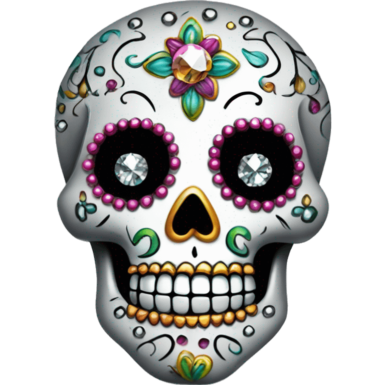 Realistic single isolated decorative sugar skull with sparkling diamonds and rhinestones  emoji